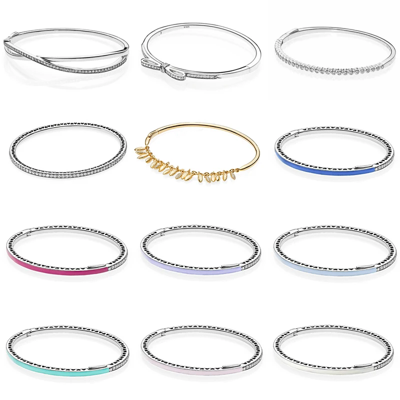 

Sparkling Bow Entwined Radiant Hearts Twinkling Forever Bangle Fit Europe Bracelet 925 Sterling Silver Bead Charms Jewelry