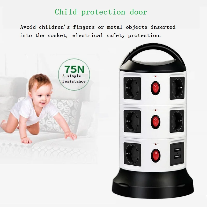Tower Power Strip сетевой фильтр с usb EU Outlets 3/7/11 AC розетка индивидуальным переключателем 2