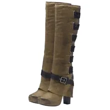 Рыцарские сапоги с пряжкой на ремешке; Женские Повседневные высокие сапоги-трубы в винтажном стиле из искусственной кожи; ботильоны до колена на высоком квадратном каблуке; Botines Mujer;