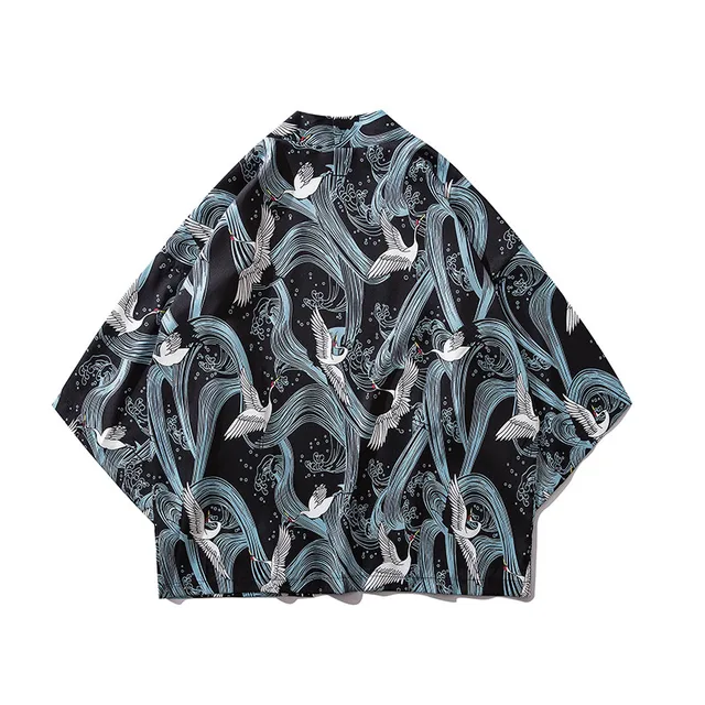 Bebovizi Japan Style Cat Printed Thin Kimono Men Japanese Streetwear Blue Jackets Casual Outerwear 2021 18
