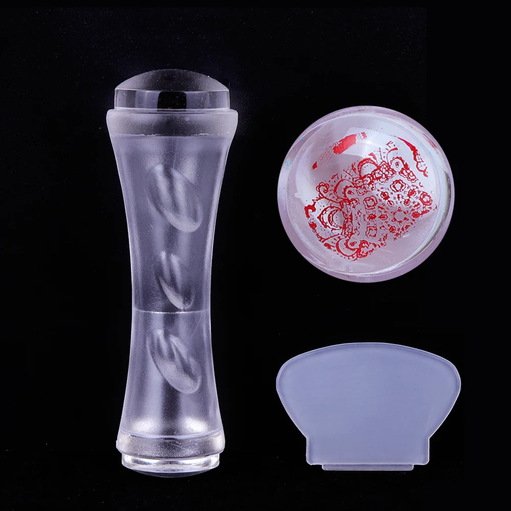 Clear Double Head Jelly Silicone Nail Stamper With Scraper Stamping New