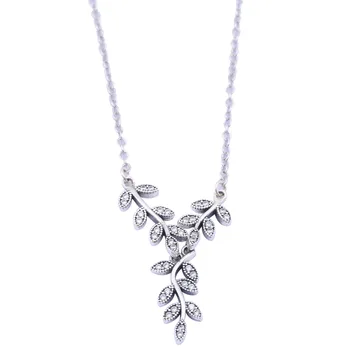 

Fashion Original 925 Sterling Silver Sparking Leaves Europe crystal chains Necklace For Women Bead Charm Birthday Gift Jewelry
