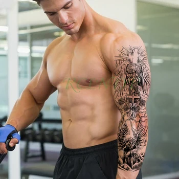 

Waterproof Temporary Tattoo Sticker cross angel wings flowers spear full arm large art fake tatto flash tatoo for men women