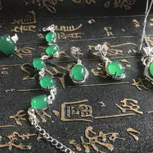 Высокое качество 925 серебро натуральный зеленый нефрит плетение ожерелье с кольцом Ожерелье заклепки набор