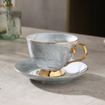 

Marble Ceramic Simple Coffee Cup Saucer Creative Turkish Coffee Cups Gold Rim Couple Nordic Design Tazas Cafe Drinkware BE50CU
