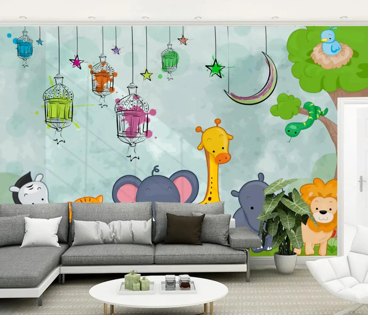 beibehang custom Nordic modern wall paper 3D cartoon animal world mural  wallpaper for children's room mural bedroom background