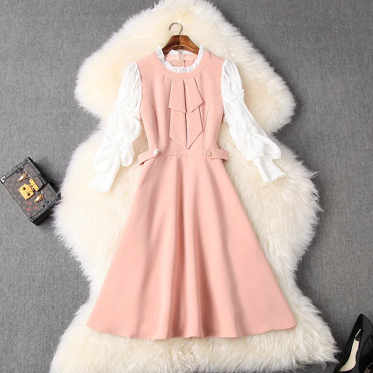 

New European and American women's dresses for spring 2020 Seven cent sleeve lantern sleeve Joining together Fashionable dress