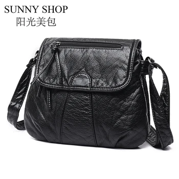 

SUNNY SHOP Vintage Shoulder Bag Small Women Messenger Bag Soft Leather Crossbody Bag Ladies Fashion Mini Bag Solid
