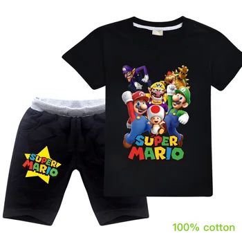

Summer T Shirts Shorts 2pcs Sets Super Mario Girl T-Shirts Kids Costume Children Clothing Cotton Pullover Boys Clothes Baby Tops