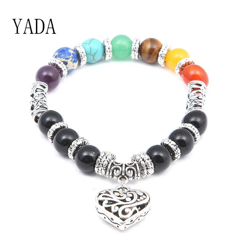 

YADA Gifts Luxury Rainbow Chakra Bracelets&Bangles For Women Heart Stainless Steel Bracelets Crystal Jewelry Bracelet BT200041
