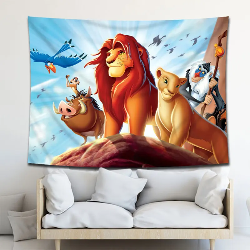 Disney The Lion King Simba Nana Cartoon Tapestry Children Bedroom Wall hanging Tapestry Dorm Animal Carpet Tapestries Home Decor