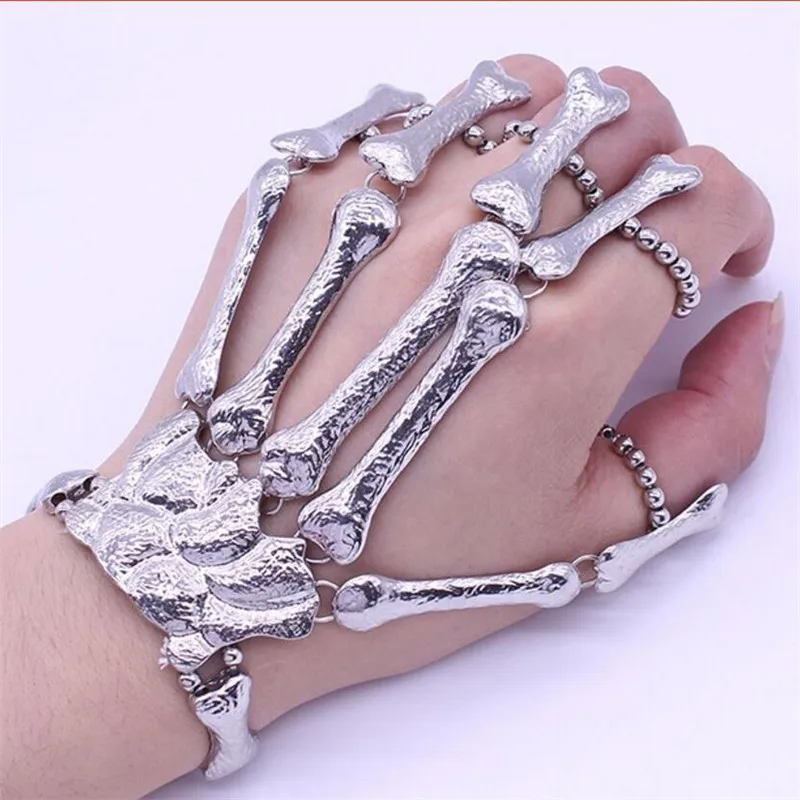 ZRM calavera Punk gótica pulsera mano huesuda brazaletes de Metal Flexible de pulseras para Mujeres Hombres fiesta en club nocturno joyería de Hip Hop