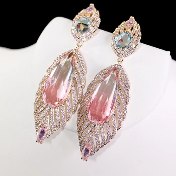 

ASNORA Fashionable women's drop earrings earrings pink water drop earrings cubic zirconia grand dinner party dress accessories
