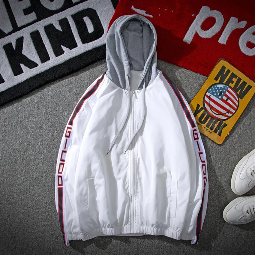 

2019 New Spring Autumn Bomber Hooded Jacket Men Casual Patchwork Windbreaker Jacket Men/Women Zipper Thin Coat Brand Clothing