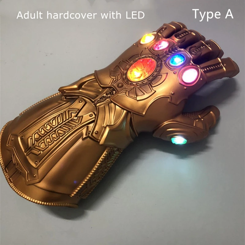 Online Avengers 4 Eisen Mann Unendlichkeit Gauntlet Cosplay Arm Thanos Handschuhe Maske PVC Thanos LED Handschuh Superhero Spielzeug Waffe Party Requisiten kinder