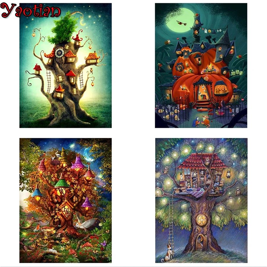 5d Diy Diamond Painting Cross Stitch Halloween pumpkin house scenery Mosaic Embroidery Rhinestone DIY painting | Дом и сад