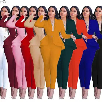 

Two Piece Set Women Sets Ruffles V Neck Long Sleeve Sexy Tracksuits For Office Ladies Elegant Workwear 2 Piece Set Women Outfits