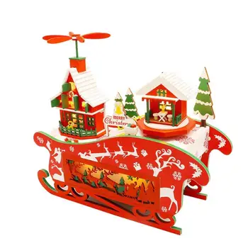 

Durable Christmas Wood Dollhouse Portable Handmade Wood Dollhouse Assembling Miniature Cottages with Lights Xmas Toys Gift