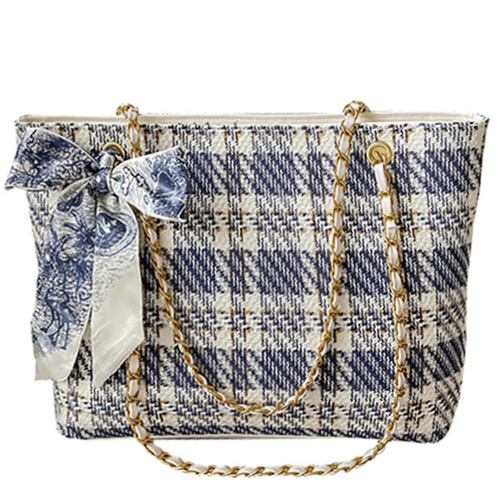 Women Bow Silk Scarf Shoulder Bags Female Luxury Ink Painting Handbags Large Capacity Lattice Tote Bag For Ladies Free Shipping
