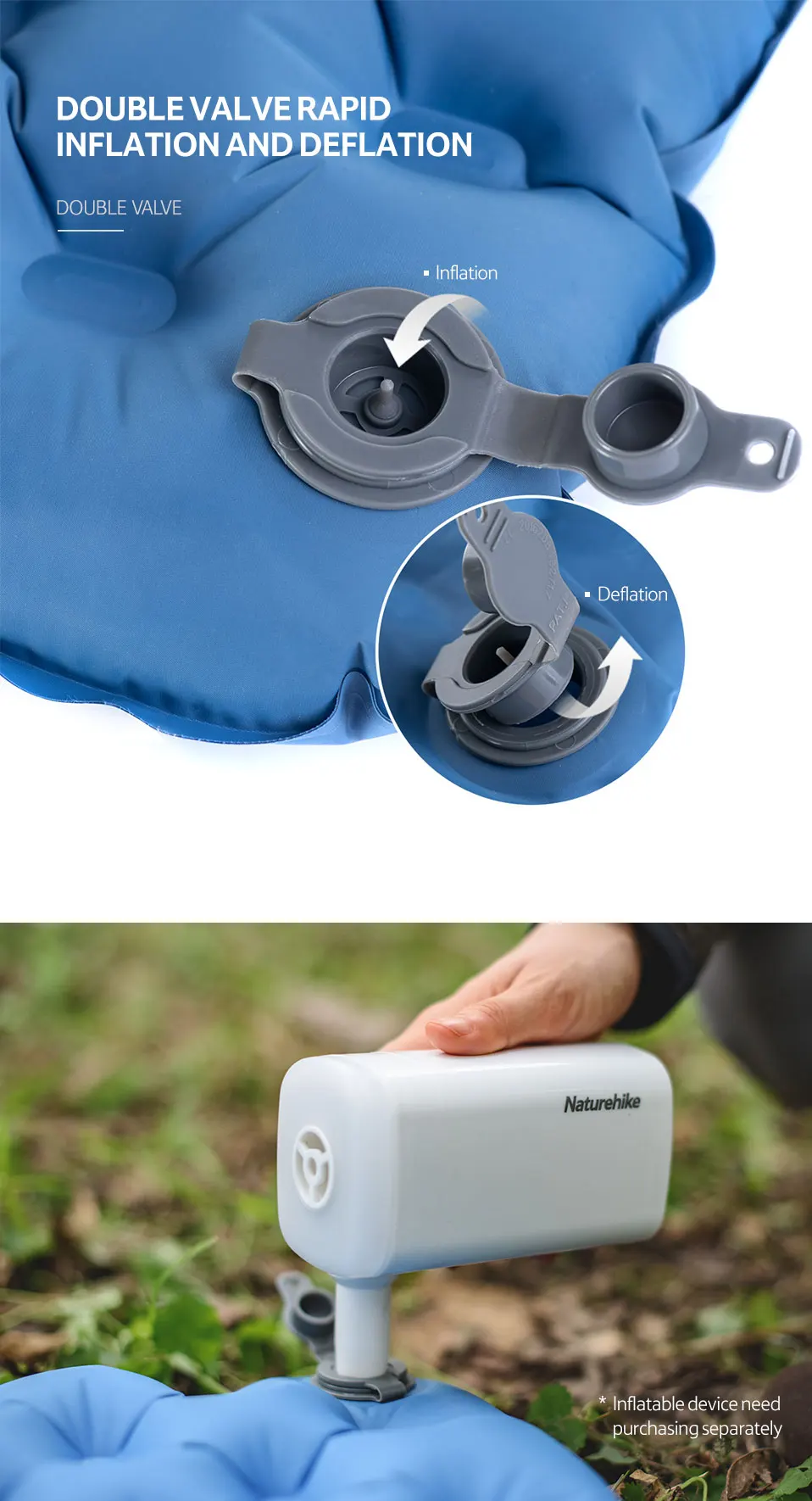 Inflável à Prova de Umidade Almofada ao ar Naturehikedouble Airbag Colchão Almofada Livre Esteira Barraca Acampamento Dormir Nh19qd009 Mod. 1264041 4 Naturehikedouble airbag colchão almofada inflável à prova