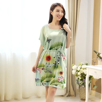 

Fashion Flower Sleepwear Nightdress Summer Home Dresses Lounge Robe Nightwear Plus Size Cotton Nightgowns Women пижама