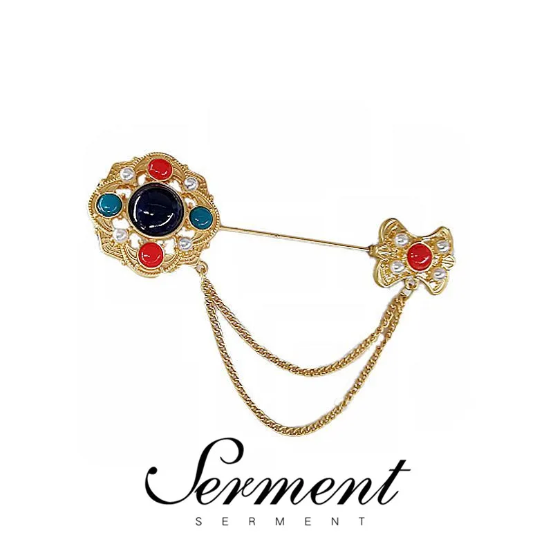 

SERMENT European Retro Baroque Brooches Crown Magic Wand Brooch Pins Colored Crystal Lapel Pins Girl Jewelry Wedding Accessories