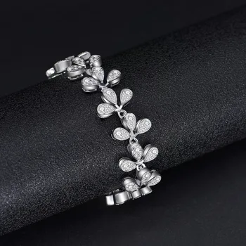 

New Wedding 925 Sterling Silver Bracelet Water Drop Fully-Jewelled Plum Flower Bracelet For Women 16CM White Zircon For Gift