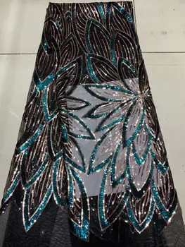 

NEW African Lace Fabric, French Sequins Net Lace Noble Gold Sequins Fabrics High Quality African Black Tulle Sequins Lace Fabric