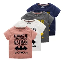 Повседневные топы из чистого дышащего хлопка с начесом, круглым вырезом и Флокированным принтом Бэтмена для мальчиков; футболка с короткими рукавами для больших детей