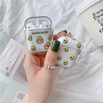 

For apple airpods 1/2 protective case hard pc avocado transparent clear water sticker wireless headphone cover