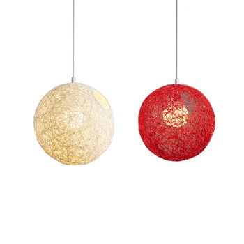 

2 Pcs Rattan and Hemp Ball Chandelier Individual Creativity Spherical Rattan Nest Lamp Shade , White Bamboo & Red Bamboo