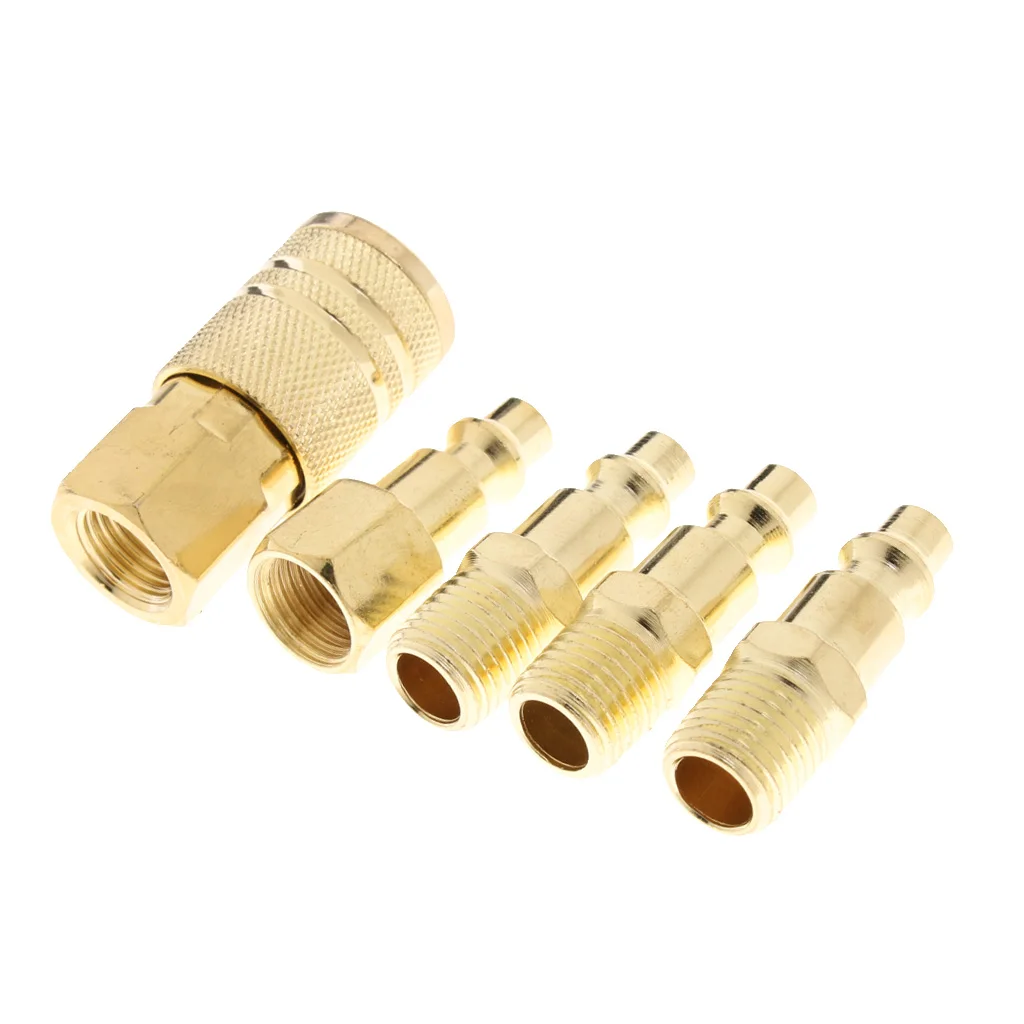 5pc Solid Brass Quick Coupler Set Air Hose Connector Fittings 1/4 NPT Tools