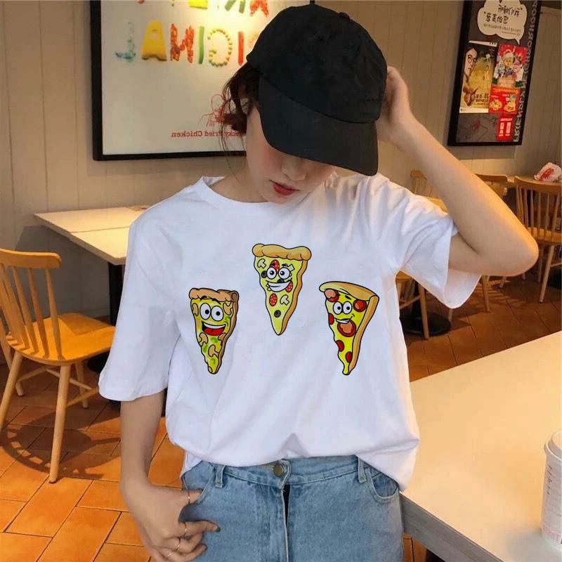 Women's T-shirt Delicious pizza Print T-shirt Clothes White TShirt Harajuku Graphic T-shirt Fashion Landscape T-shirt Female