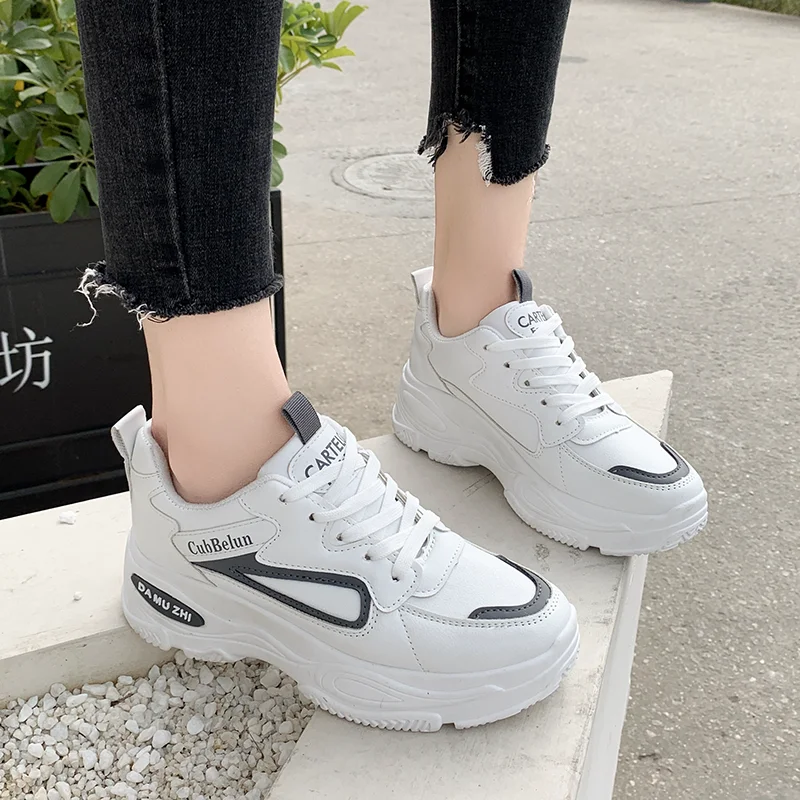 Женская повседневная кожаная обувь на платформе белые кроссовки Chaussure Femme U13-86