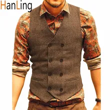 Men's Suit Tweed Vest Brown Black Wedding Jacket Victorian Style Steampunk Business Waistcoat