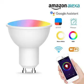 

2020 GU10 Wifi Smart light bulb RGB + CW compatible with Alexa Google home App smart life control Automatic home Dimmable bulbs