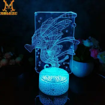 

Molezu Halloween A Hippocampus Pattern 3D Led Night Light Decoration Children Kids Gifts 7 Color Changing Visual Table Lamp