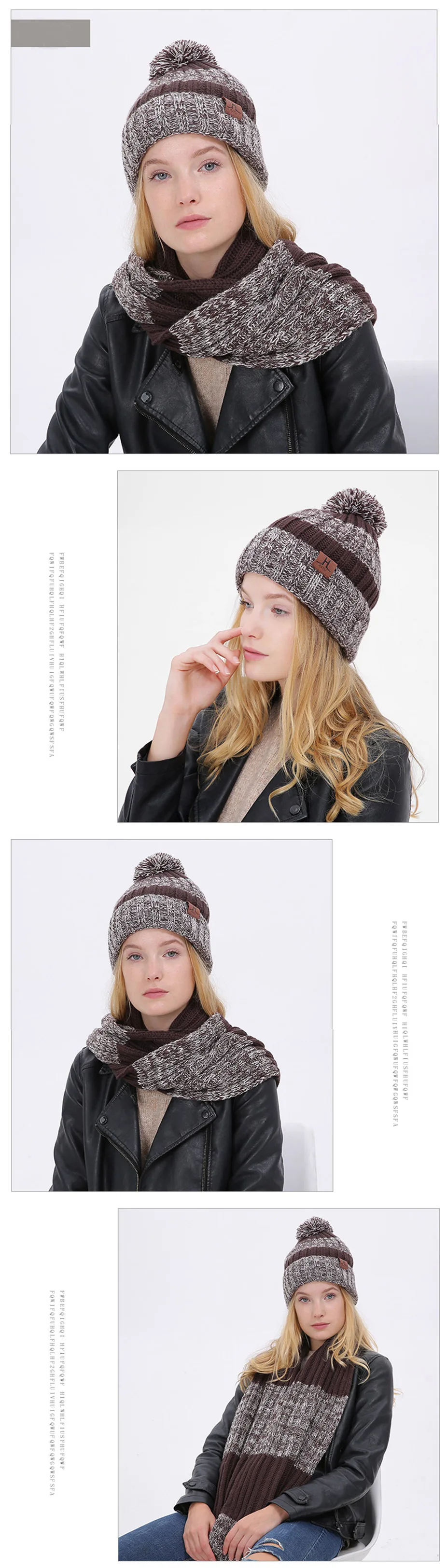 Зимние шапки для женщин Skullies Pompom Hat шарф 2 шт. шапочки для женщин Шапки женские HSW006