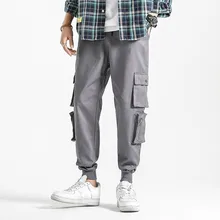 Харадзюку брюки-карго с несколькими карманами, мужские повседневные Прямые Спецодежда с карманами, брюки-шаровары на завязках, уличная одежда, pantalon homme