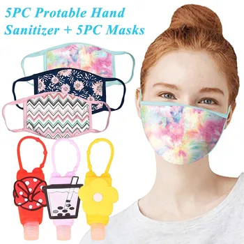 

5PCS Reusable Adult Face Mask With 5 Liquid Bottles Printed Washable Masks For Women mascarillas lavables mask for face fashion