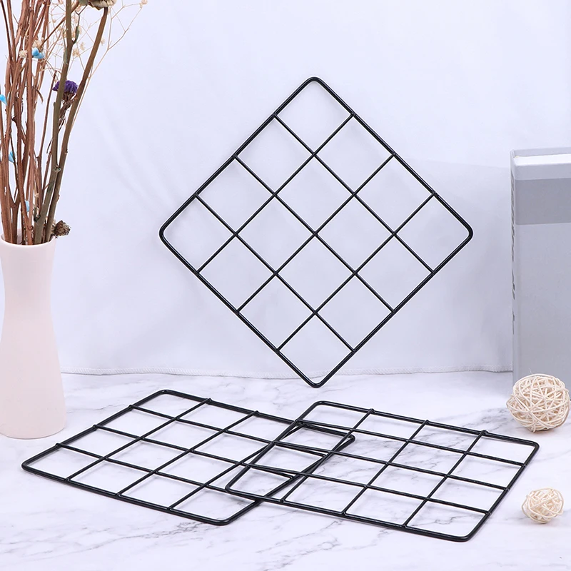 1PC Multi-Function Iron Metal Grid Decor Photo Frame Black White Wall Art Display Mesh Storage Shelf Organizer Rack Holder