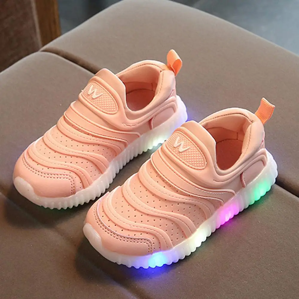 Дышащая светящаяся спортивная обувь для маленьких девочек и мальчиков, светодиодный свет, кроссовки, трендовая обувь на толстой подошве, светодиодный светящаяся обувь - Цвет: Розовый