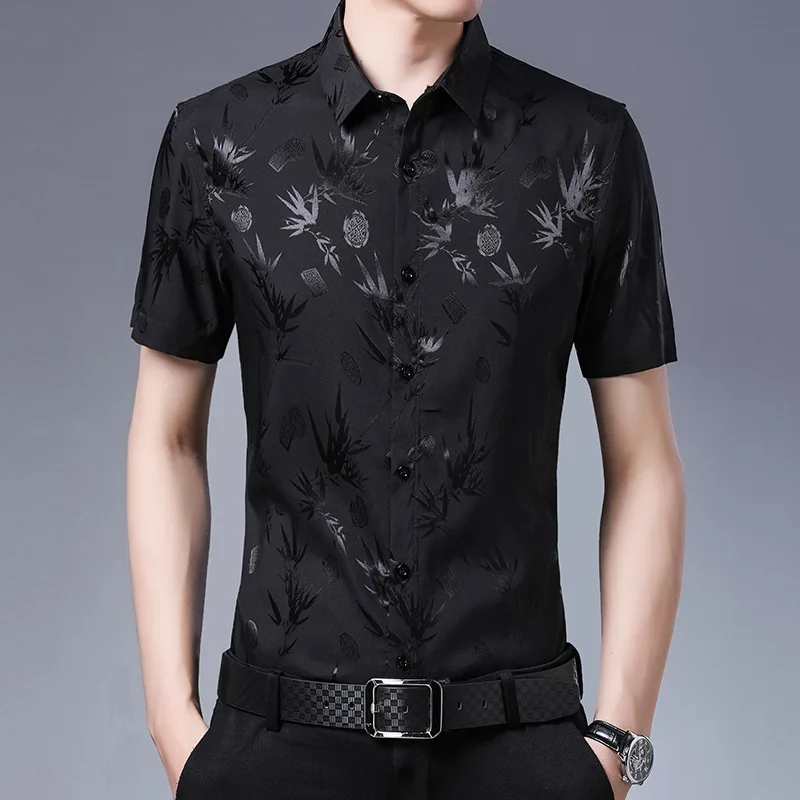 

Chinese style wash and wear high-end middle-aged short sleeve shirt Summer New quality soft comfortable icy cool men shirt M-3XL