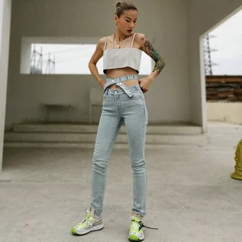 

L77street Casual Skinny Full Length Jeans Women High Waist With Sashes Pencil Pants For Female Fashion Clothing 2020 Spring