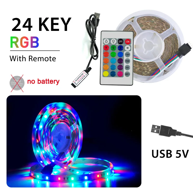 Светодиодная лента 50 см 1 м 2 м 3M 4M 5 м USB DC 5 В гибкий SMD 2835 светильник мини 3Key 24Key Настольный Декор экран ТВ фоновый светильник ing - Испускаемый цвет: RGB Remote 24 Key