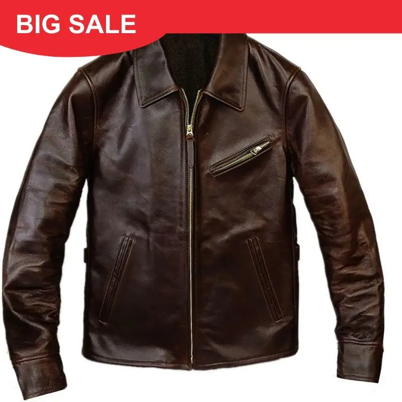 

2020 Retro Brown Men American Style 1930S Biker's Leather Jacket Plus Size XXXXL Genuine Cowhide Autumn Slim Fit Motorcycle Coat