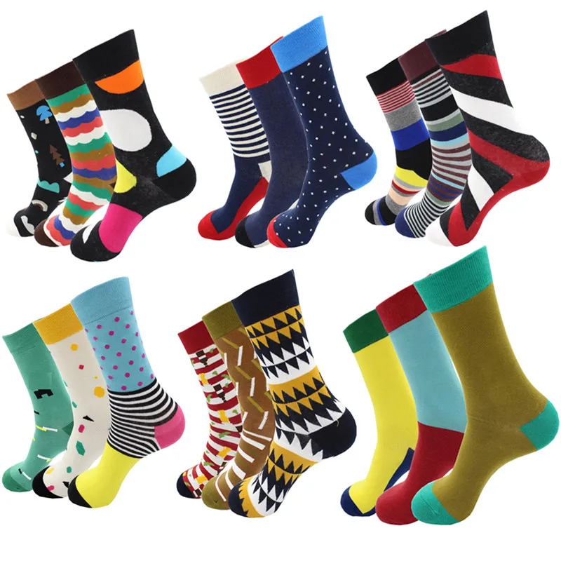 

New arrival men socks cotton 3 pairs/lot fashion street style long sock men's colorful long happy socks men's dress sock