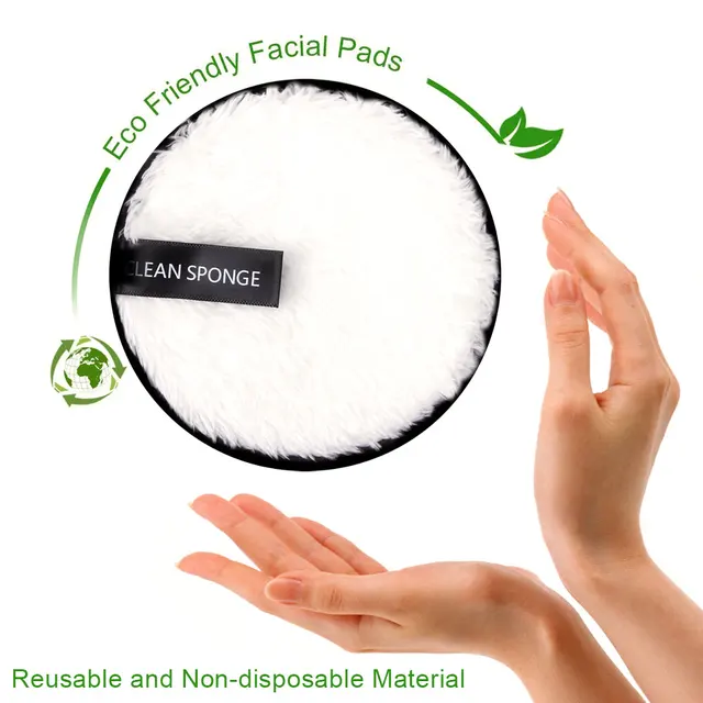 3Pcs Reusable Makeup Remover Pads Washable Cleansing Sponge Cotton Face Wipes Cloth Microfiber Make-Up Remover Puff Discs Tools 4