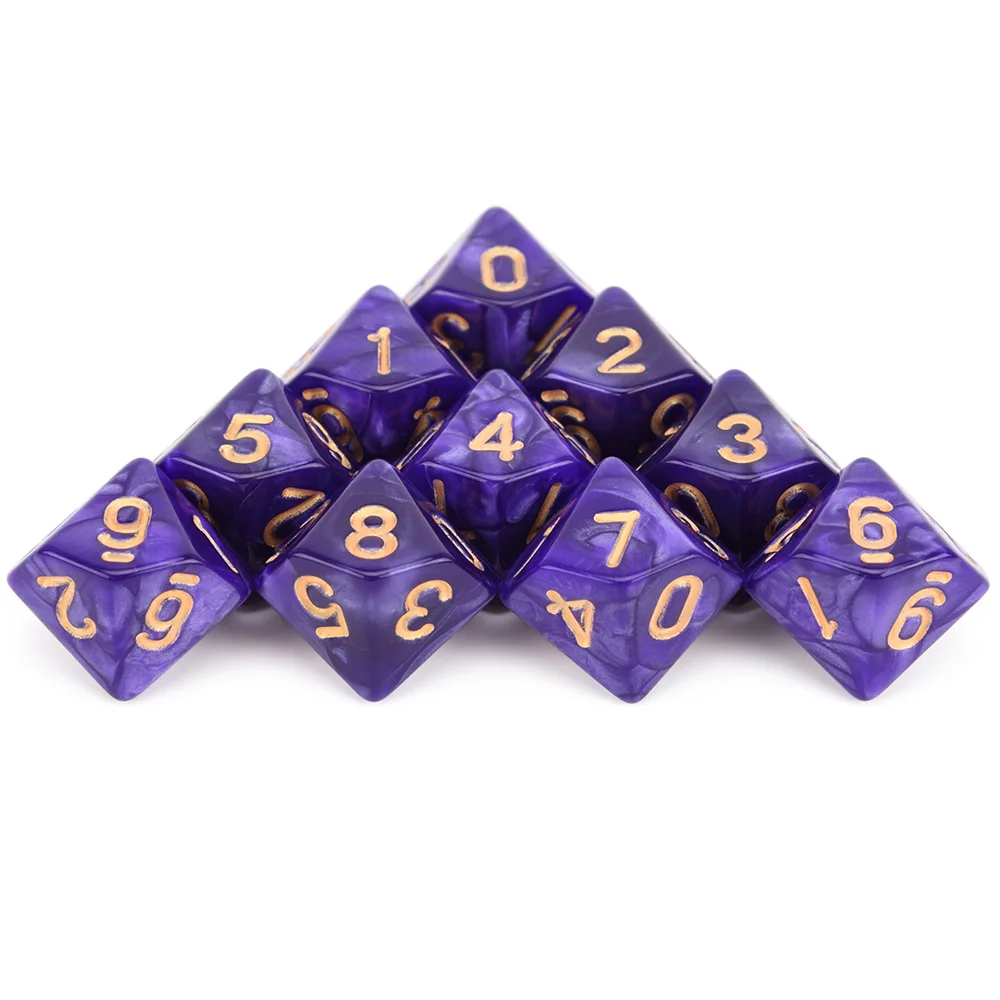 Purple w Glod Ink 10 шт. D10 двухсторонние многогранные игральные кости для настольной ролевой игры мир тьмы вампирский набор из 10 D10 - Цвет: Purple w Glod Ink