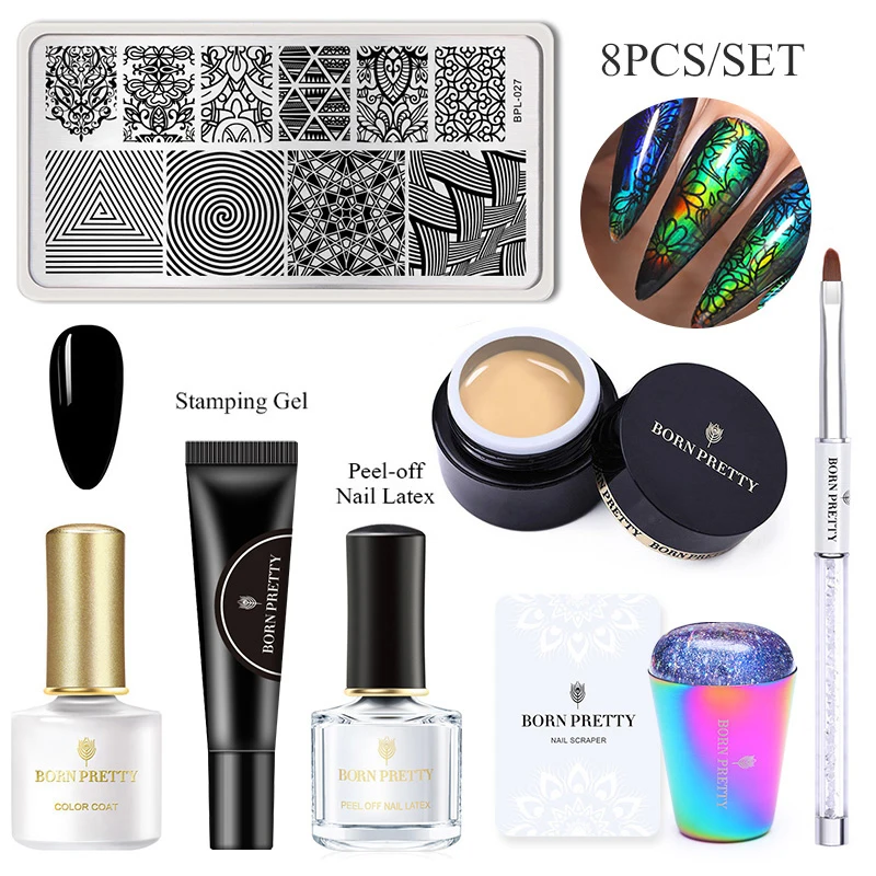 8Pcs Stamping set1 BORN PRETTY, термочувствительный жидкий, меняющий цвет, сенсорный, жидкий, УФ-светодиодный, отмачиваемый, Гель-лак для ногтей, краска, гель, черная основа, нужно 2 г - Цвет: 8Pcs Stamping set1